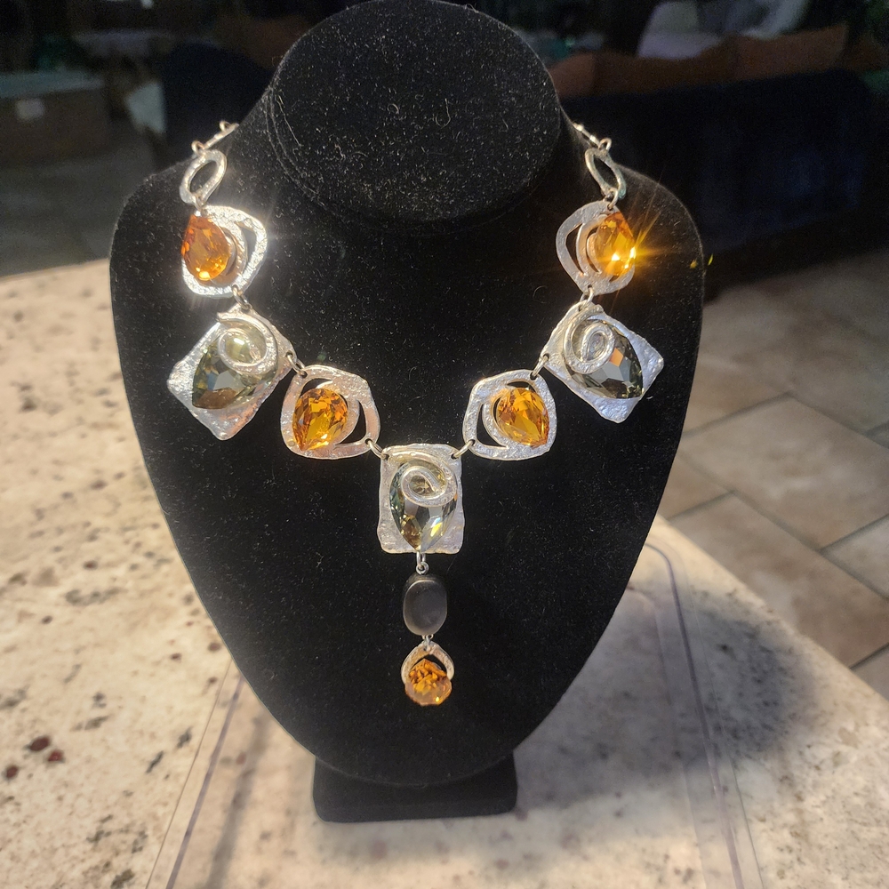 Elegant Silver and Amber Necklace
